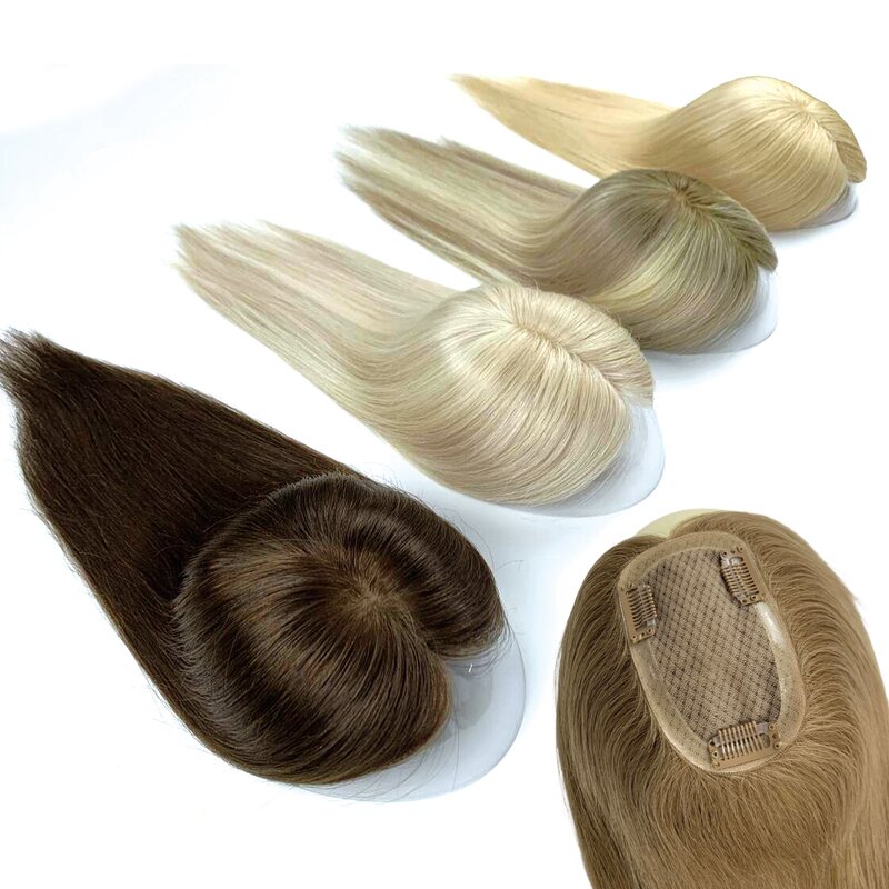 Silk Base Hair Topper - Manufacturer - Clip in Highlight Blonde Virgin Human Hair Invisible Knots