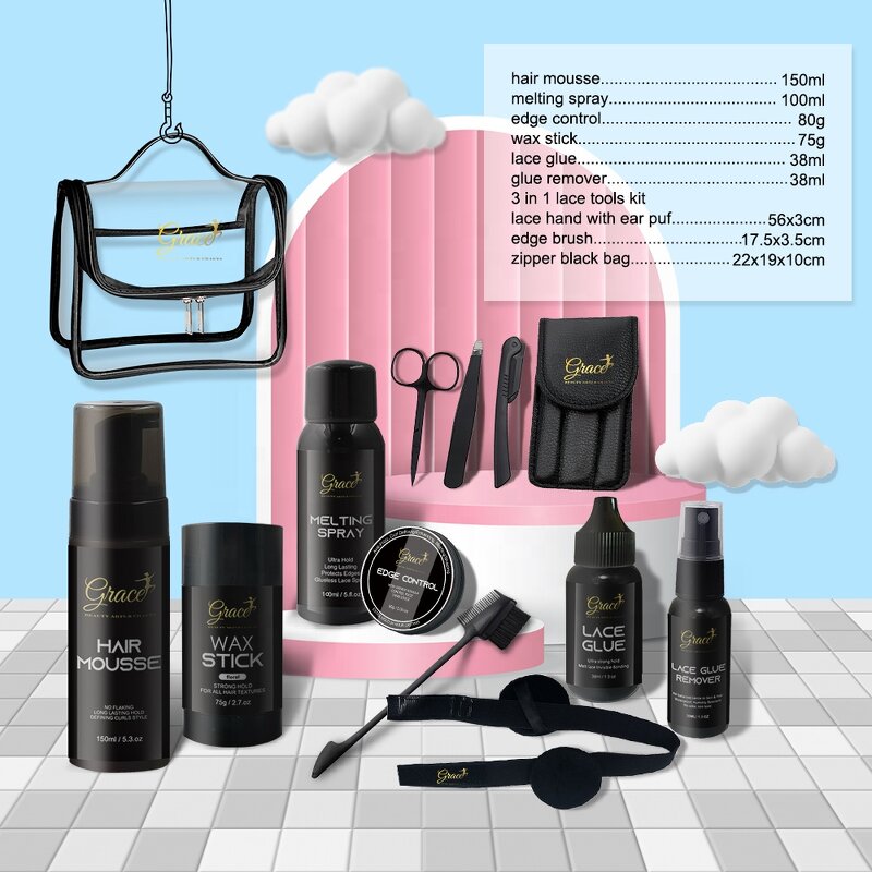 Lace Wig Install Kit - Manufacturer - Private Label Glue Remover Wax Stick Mousse Melting Spray Travel Bag