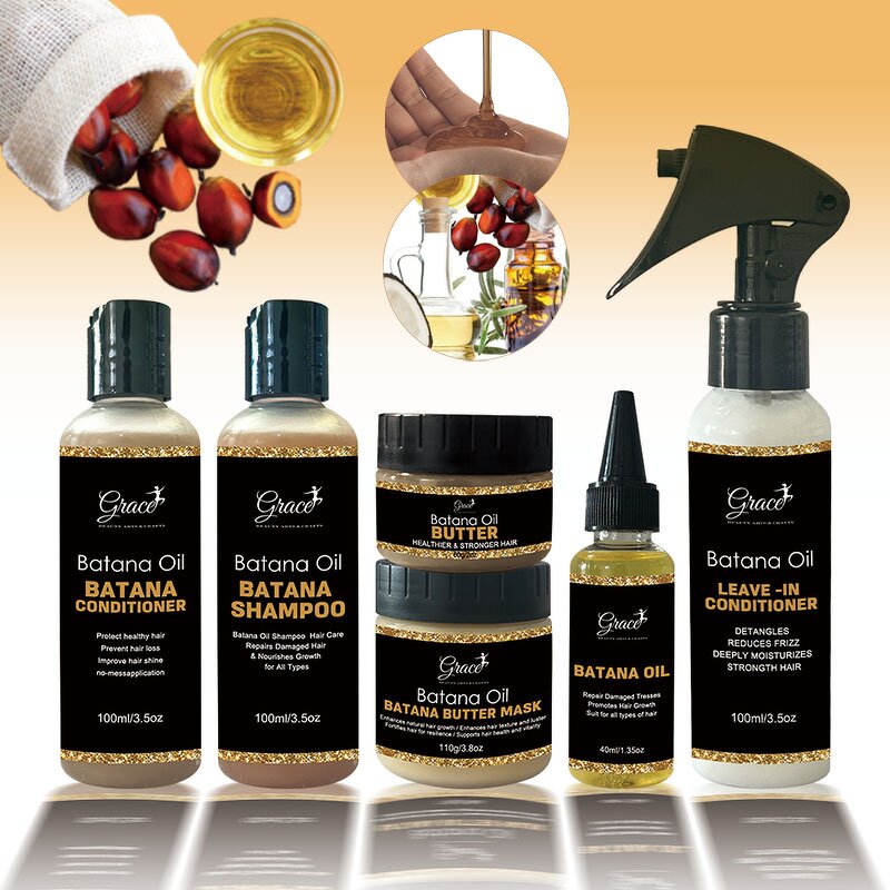 Batana Hair Care Set - Manufacturer - Custom Logo Anti Hair Loss Shampoo Conditioner Spray Oil Butter