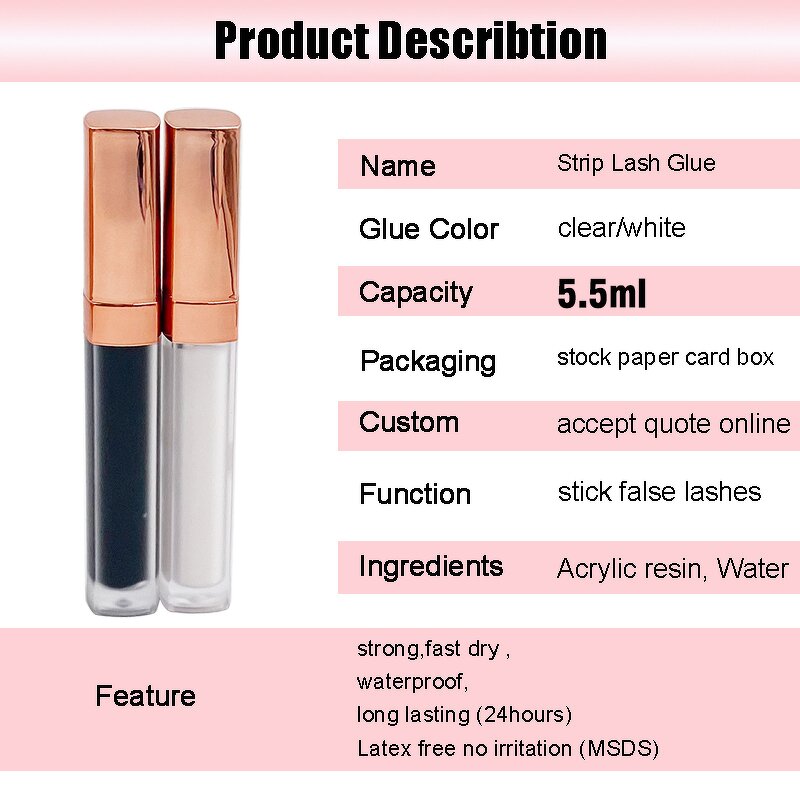 Rose Gold Eyelash Glue - Manufacturer - Custom 5.5ml Latex Free Vegan Invisible Waterproof Strong Hold