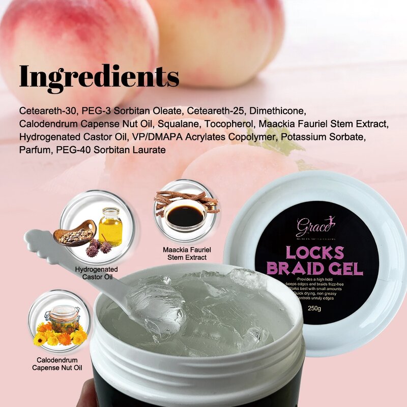 Hair Styling Wax Gel - Manufacturer - Custom Logo 250g Peach Scent Strong Hold Lock Twist Braid