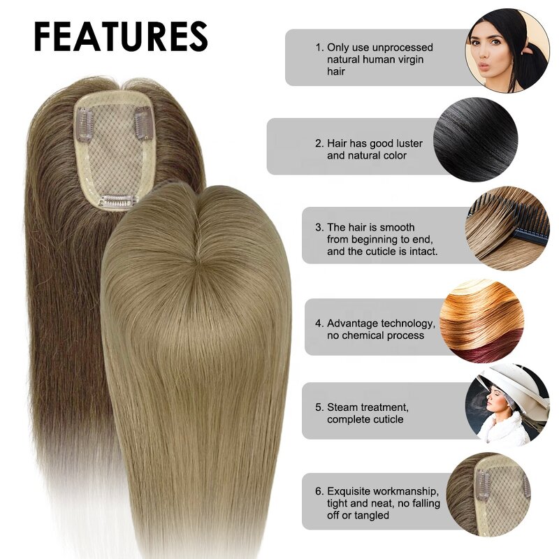 Mono Base Hair Topper - Manufacturer - Clip in Highlight Blonde Virgin Human Hair Invisible Knots