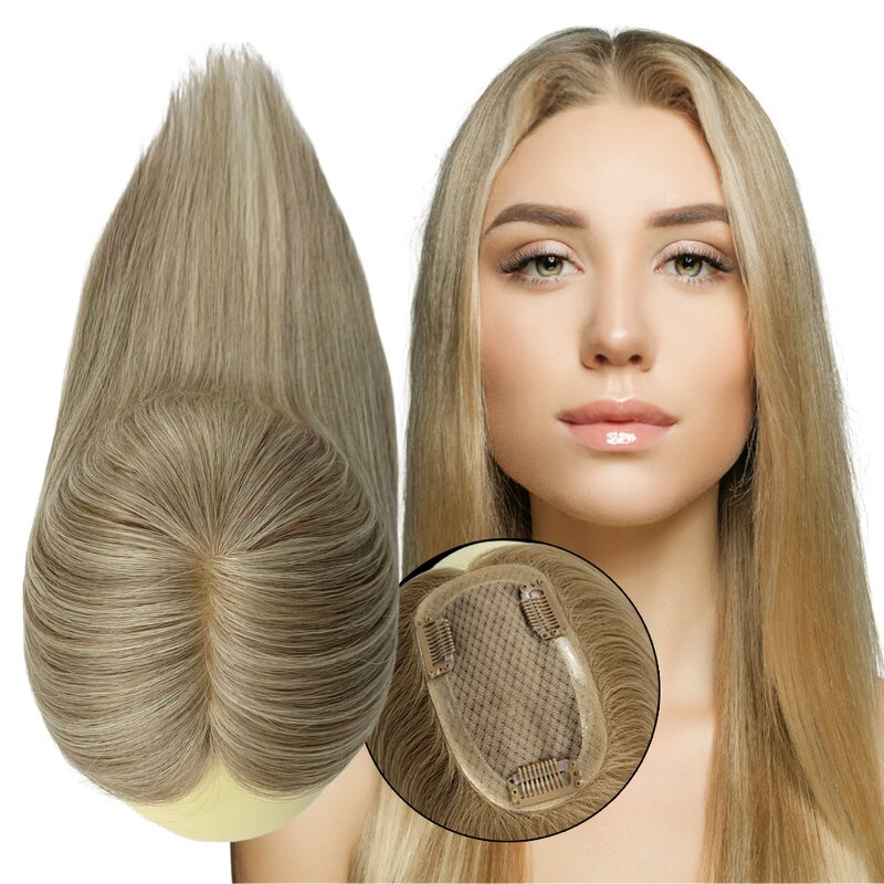 Silk Base Hair Topper - Manufacturer - Clip in Highlight Blonde Virgin Human Hair Invisible Knots