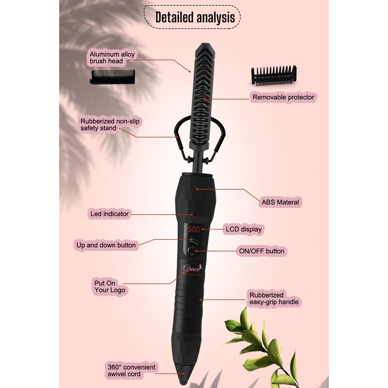 Electric Hot Comb - Manufacturer - Custom Logo LCD 360 Rotation Rhinestones Bling 500F Straightening