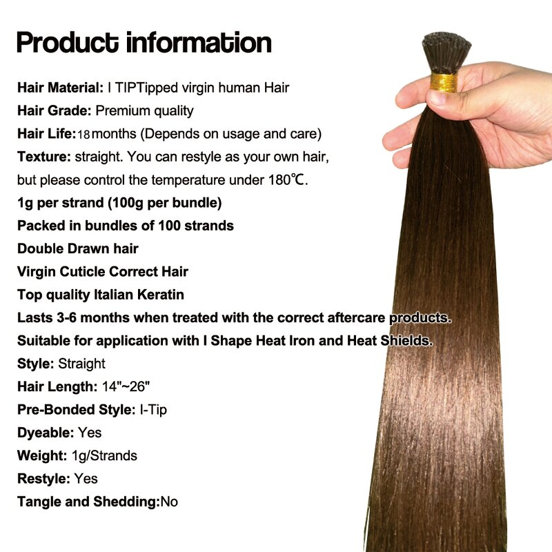 I-Tip Hair Extensions - Manufacturer - 100% Virgin Human Hair Straight Double Drawn Italian Keratin
