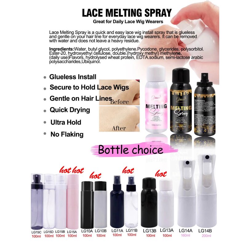 Lace Melting Spray - Manufacturer - Private Label Strong Hold Quick Dry Invisible Finishing Hair Spray