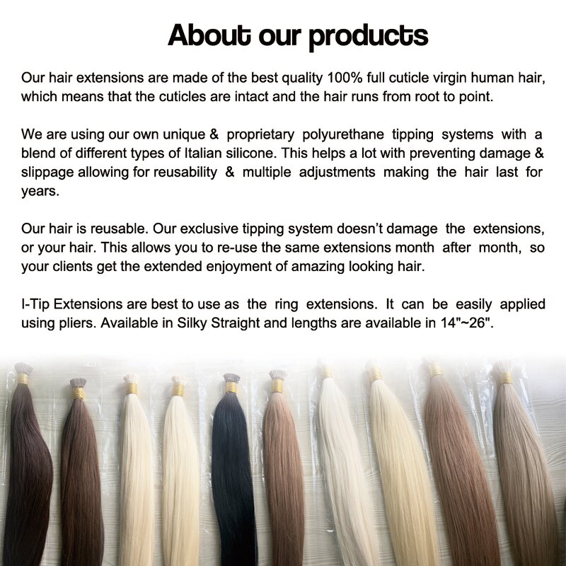 I-Tip Hair Extensions - Manufacturer - 100% Virgin Human Hair Straight Double Drawn Italian Keratin
