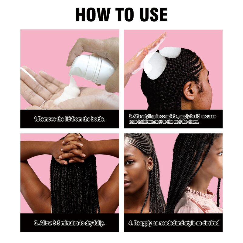 Locks Braid Foam Mousse - Manufacturer - No Frizz Fraying Long Lasting Style Shine Cream Type