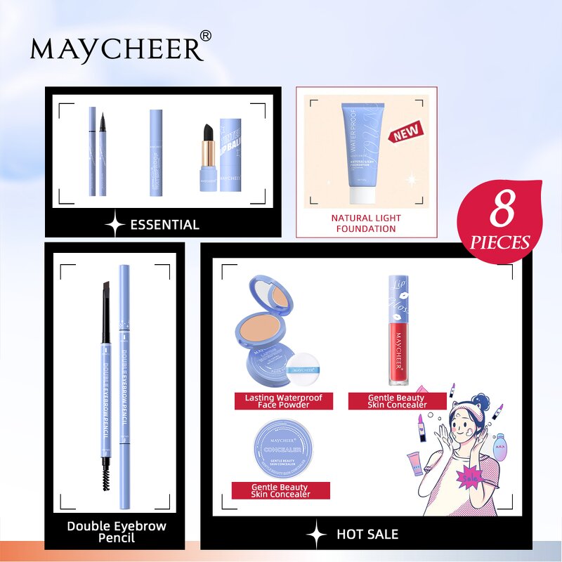 Makeup Set Manufacturer - Maycheer 8pcs Full Set Foundation Lipbalm Eyeliner Mascara