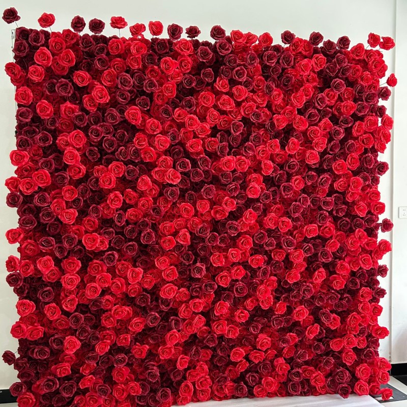 Red Rose Flower Wall Factory Custom Wedding Decoration