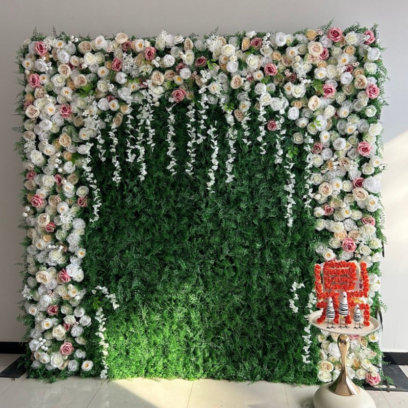 Rose Green Plant Flower Wall Factory Custom Wedding Decoration
