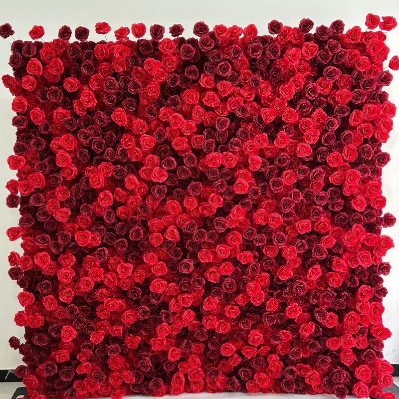 Red Rose Flower Wall Factory Custom Wedding Decoration