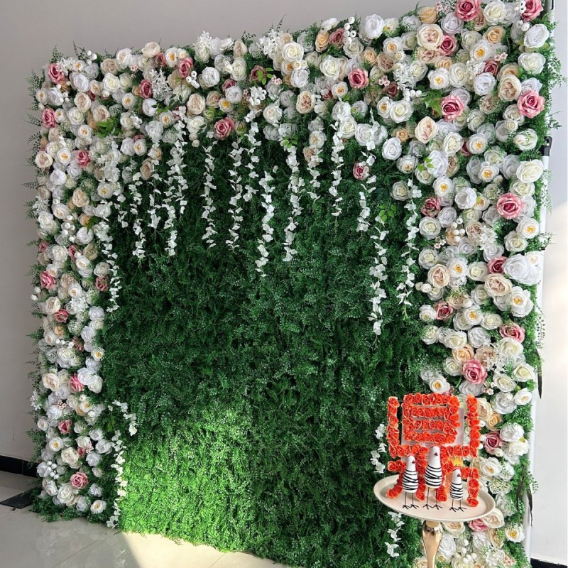 Rose Green Plant Flower Wall Factory Custom Wedding Decoration