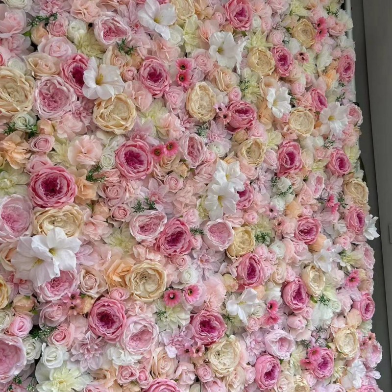 Source Factory Custom Pink Artificial Flower Wall OEM Wedding Photography Props
