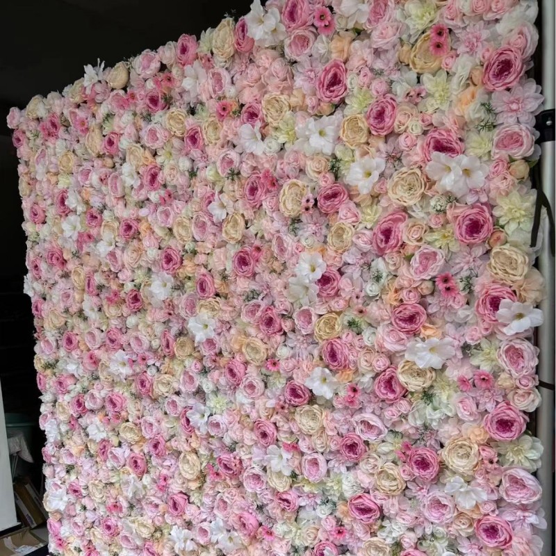Source Factory Custom Pink Artificial Flower Wall OEM Wedding Photography Props