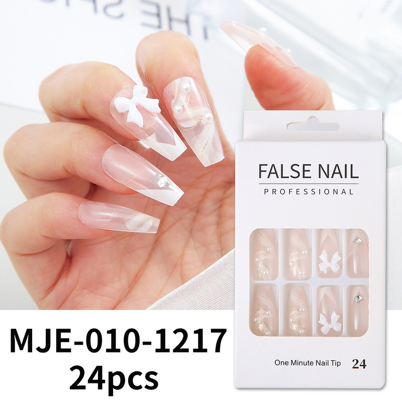 French Fake Nails - Manufacturer - 24pcs Boxed Alloy Dotted Long Coffin Heart Butterflies Wearable