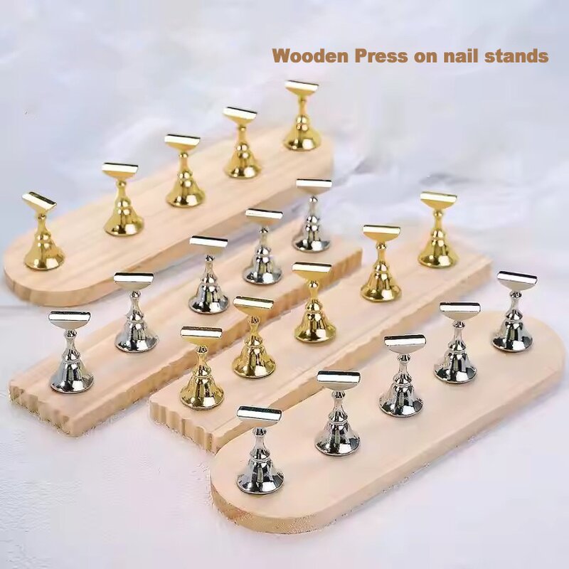 Wood Nail Practice Stands - Manufacturer - Magnetic Tips Holder Gold Silver Base Press on Nail Stand