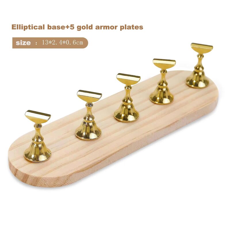 Press on Nail Display Stand - Manufacturer - New Gold Silver Wooden Base Metal Finger Support Tool