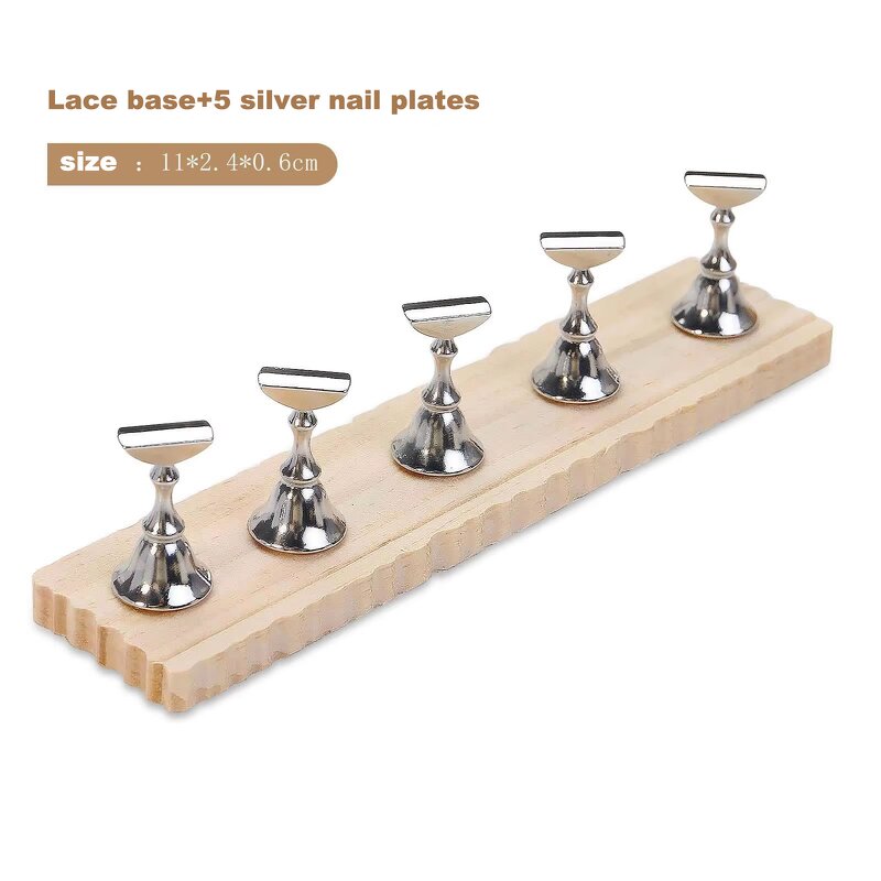 Press on Nail Display Stand - Manufacturer - New Gold Silver Wooden Base Metal Finger Support Tool