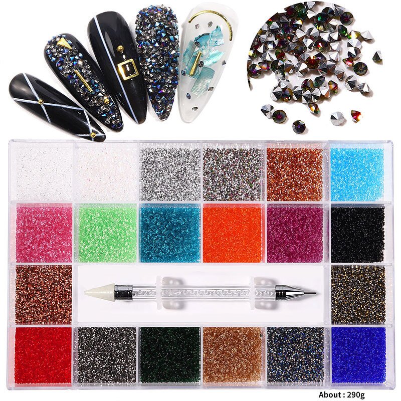 Nail Art Rhinestones Manufacturer - B2B Clearance Mixed Shape 3D AB Flat Glass 21 Grids