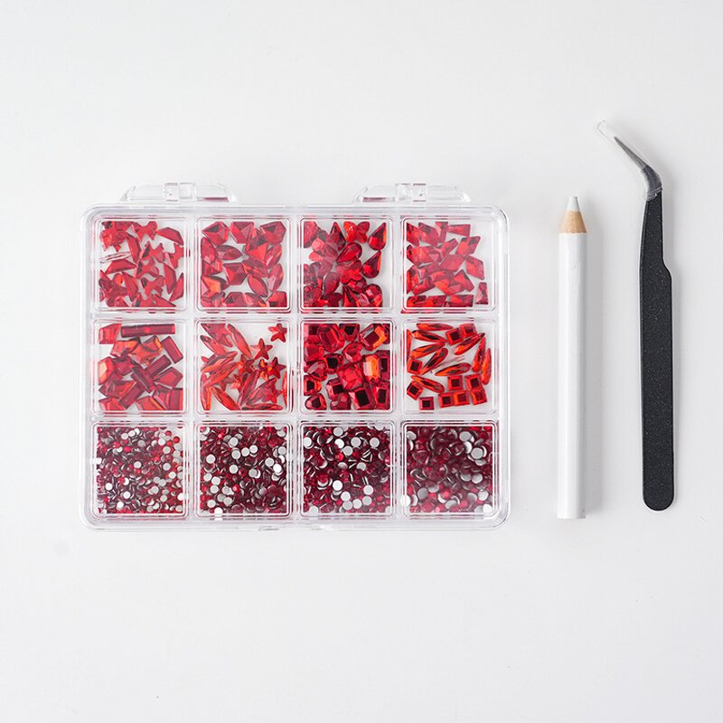 Nail Rhinestones Manufacturer - Wholesale 12 Grids Mix Shape Shiny Crystal 3D