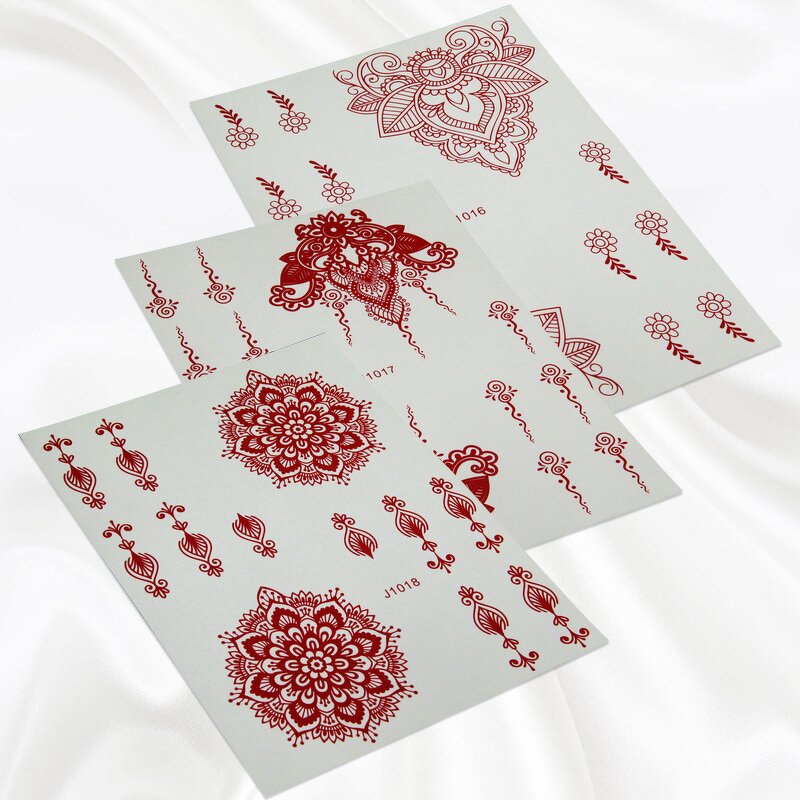 Henna Tattoo Sticker Manufacturer - Indian Style Lace Pattern Red Sexy Brown Mandala Temporary