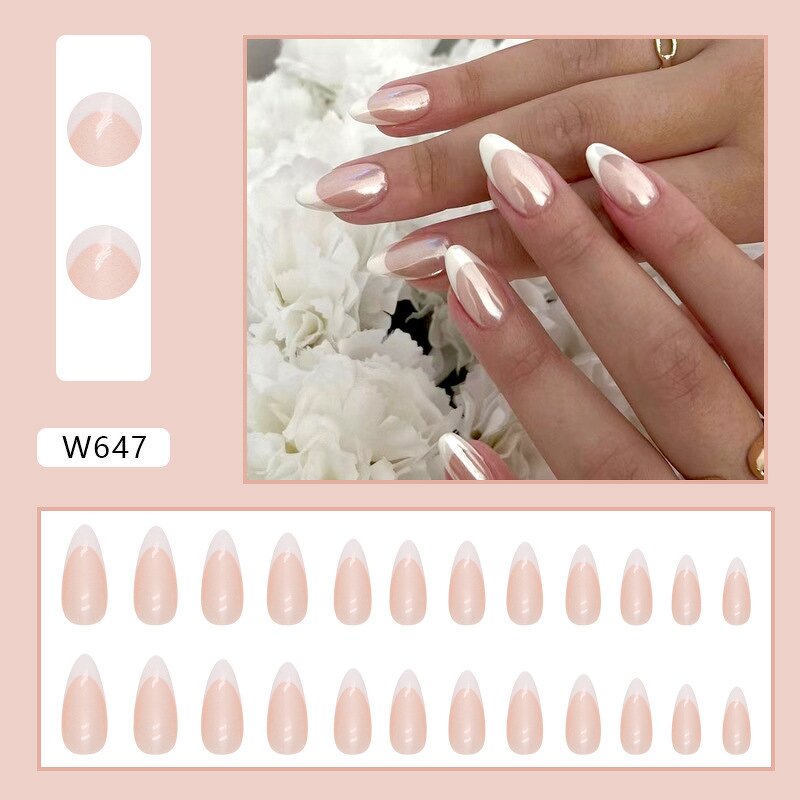False Nail Tips Manufacturer - Hot Sale Simple Pearlescent Aurora French Round