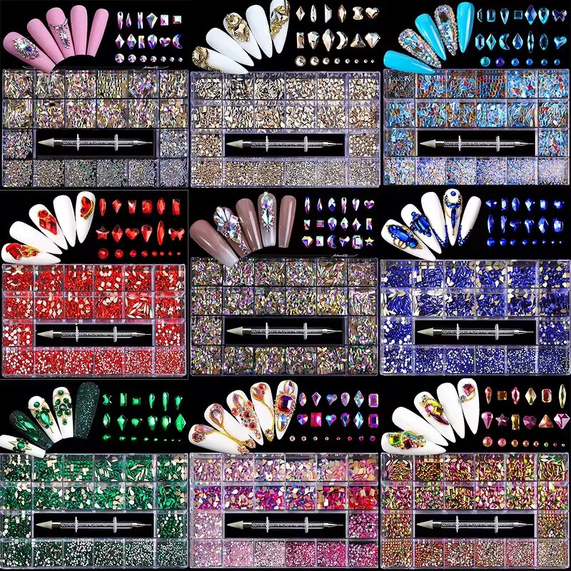 Nail Art Rhinestones Manufacturer - B2B Clearance Mixed Shape 3D AB Flat Glass 21 Grids
