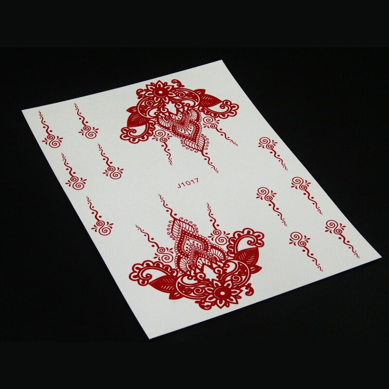 Henna Tattoo Sticker Manufacturer - Indian Style Lace Pattern Red Sexy Brown Mandala Temporary