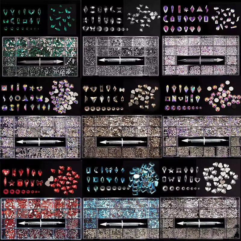 Nail Art Rhinestones Manufacturer - B2B Clearance Mixed Shape 3D AB Flat Glass 21 Grids