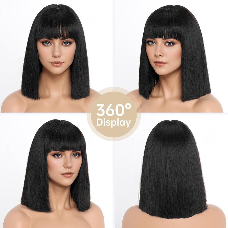 Bob Wig Manufacturer - Straight Short Black with Bangs Heat Resistant Synthetic