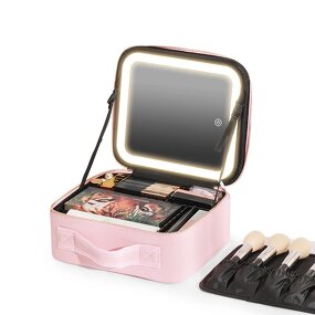 Makeup Organizer Manufacturer - Travel Portable Storage Box with LED Light up Mirror