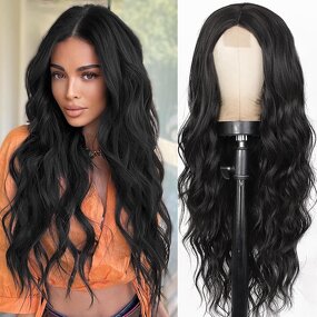 Lace Front Wig Manufacturer - Long Black Straight Angel's Desire Heat Resistant Synthetic