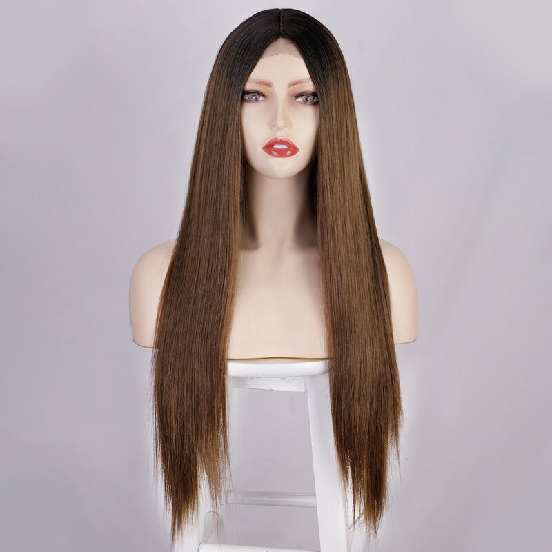 Synthetic Wig Manufacturer - Women's Long Black Straight High-temperature Silk Lace Front
