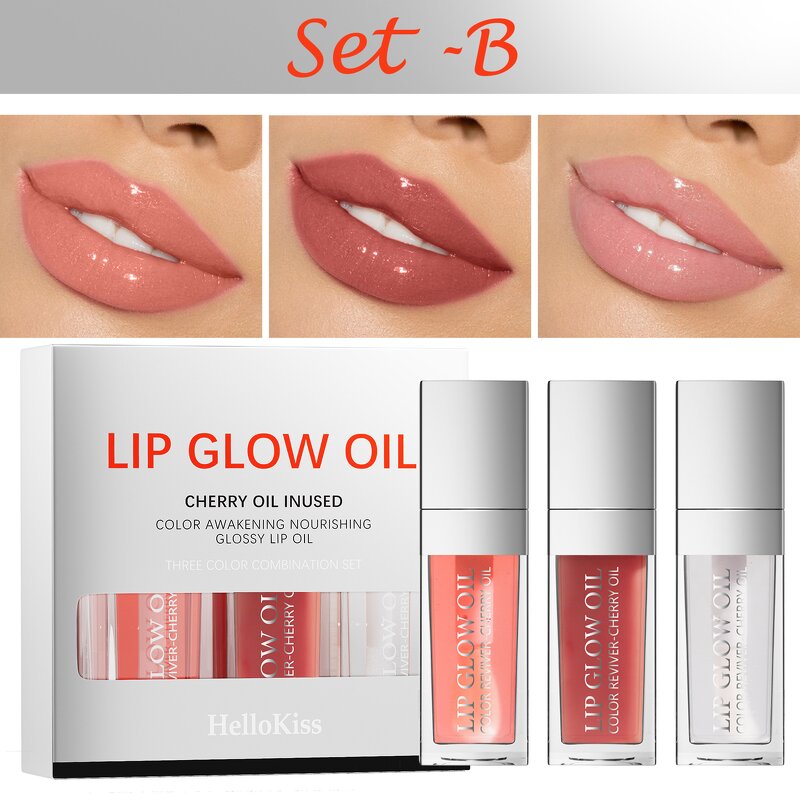 Lip Glow Oil Set Manufacturer - 3in1 Nourishing Crystal Clear Hydrating 3 Color Tinted