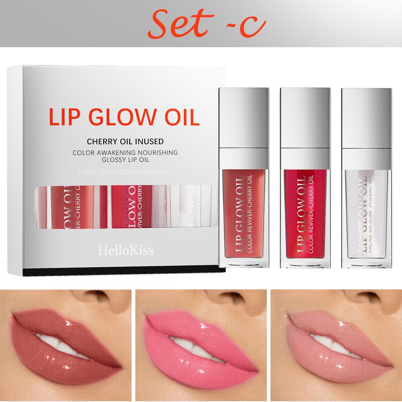 Lip Glow Oil Set Manufacturer - 3in1 Nourishing Crystal Clear Hydrating 3 Color Tinted
