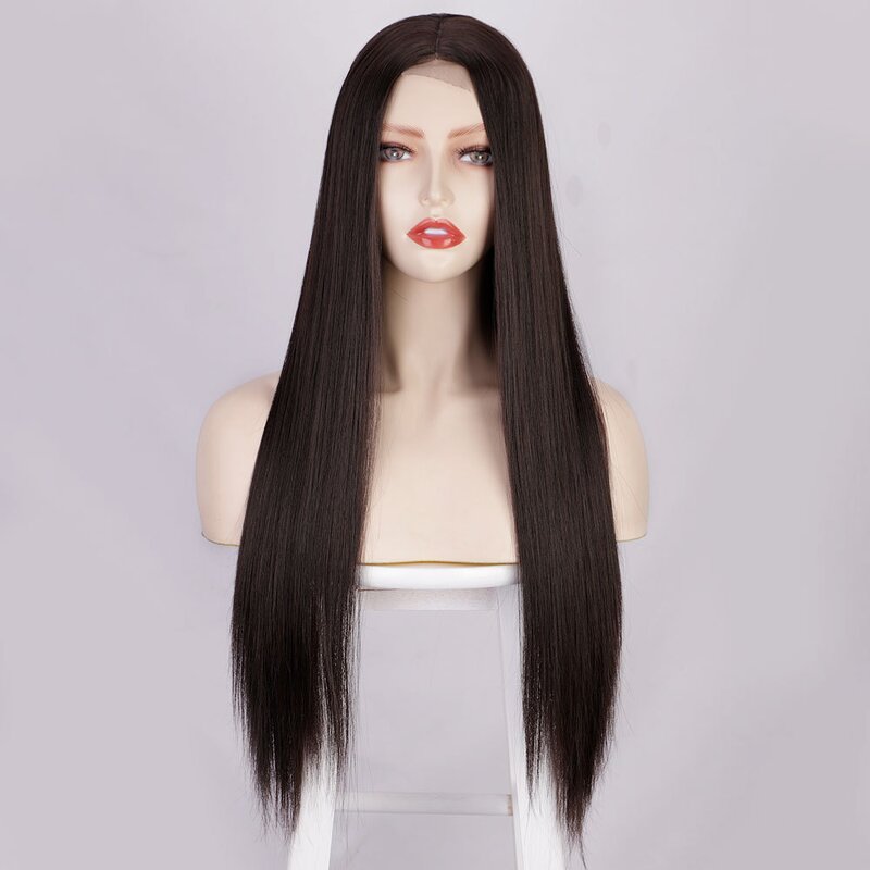 Synthetic Wig Manufacturer - Women's Long Black Straight High-temperature Silk Lace Front