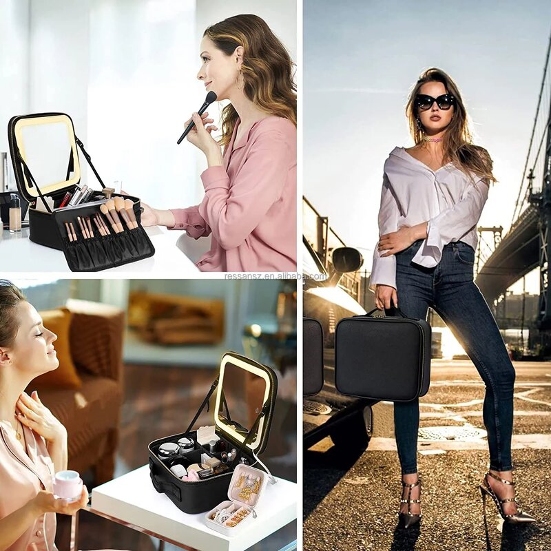 Makeup Organizer Manufacturer - Travel Portable Storage Box with LED Light up Mirror