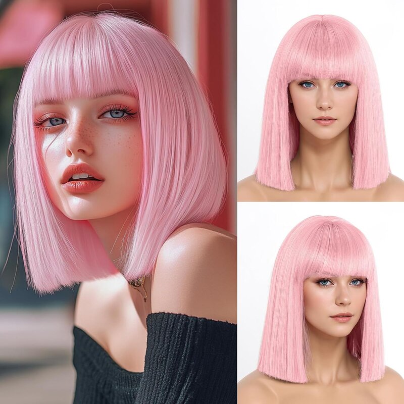 Bob Wig Manufacturer - Straight Short Black with Bangs Heat Resistant Synthetic