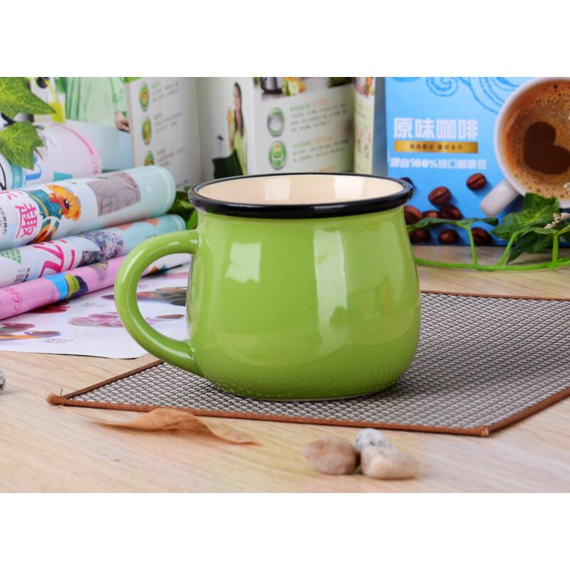Coffee Mug Manufacturer - Customized logo 350ml Ceramic Green Belly Cup Porcelain Gifts