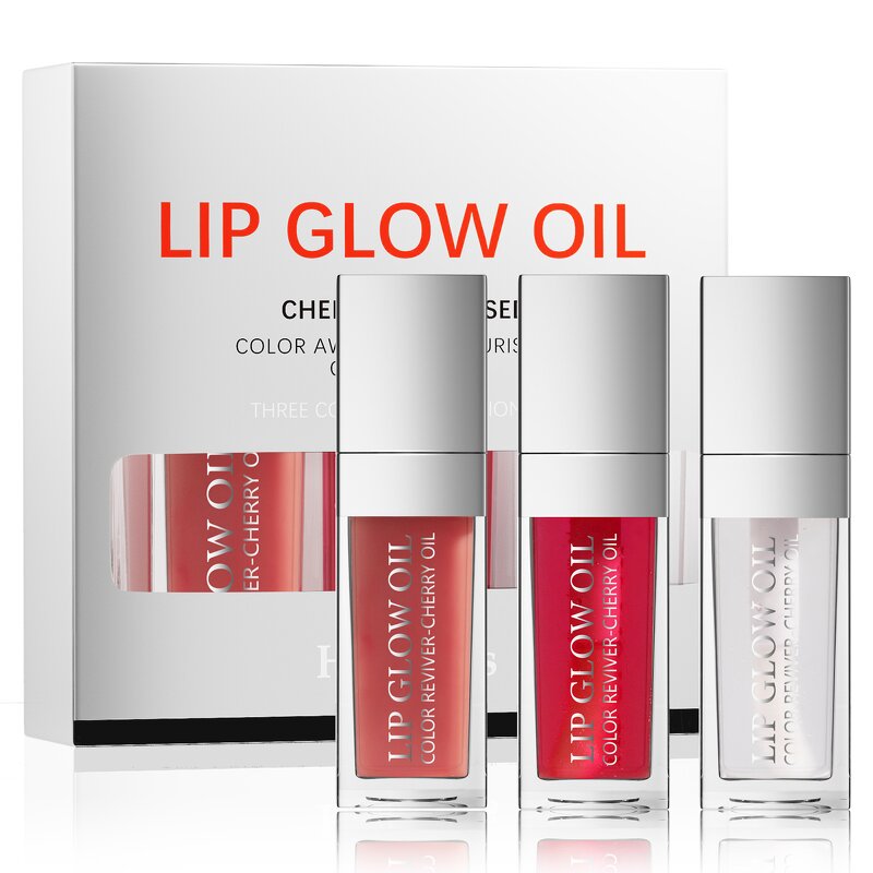 Lip Glow Oil Set Manufacturer - 3in1 Nourishing Crystal Clear Hydrating 3 Color Tinted