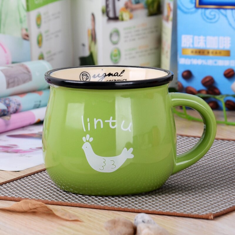 Coffee Mug Manufacturer - Customized logo 350ml Ceramic Green Belly Cup Porcelain Gifts