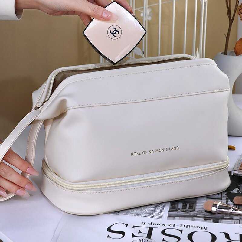 Makeup Bag Manufacturer - Women's Portable PU Leather Waterproof Toiletry Pouch
