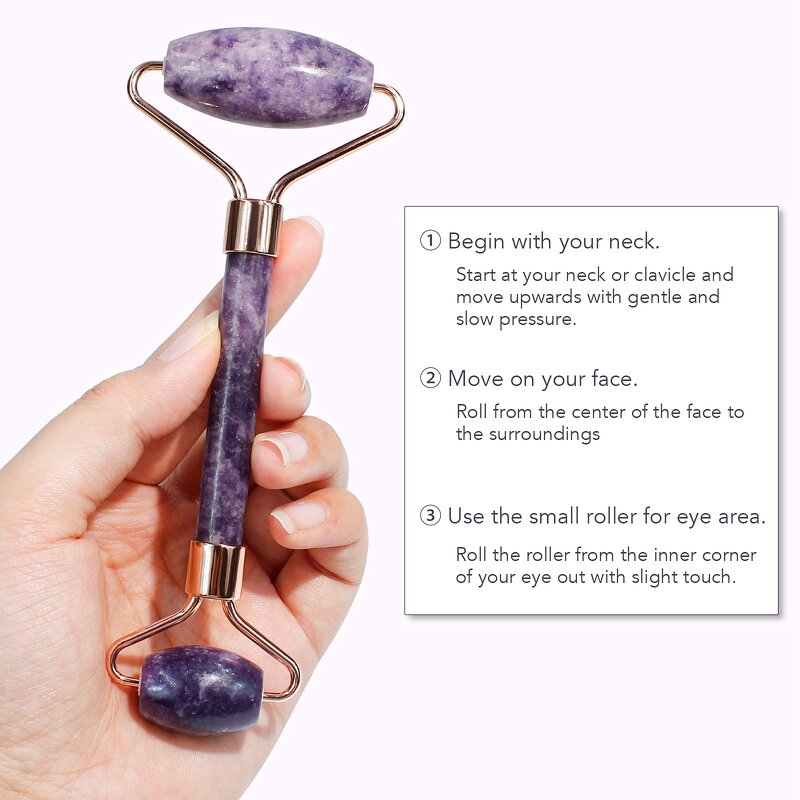 Facial Roller Manufacturer - 100% Real Natural Amethyst with Gua Sha Tool