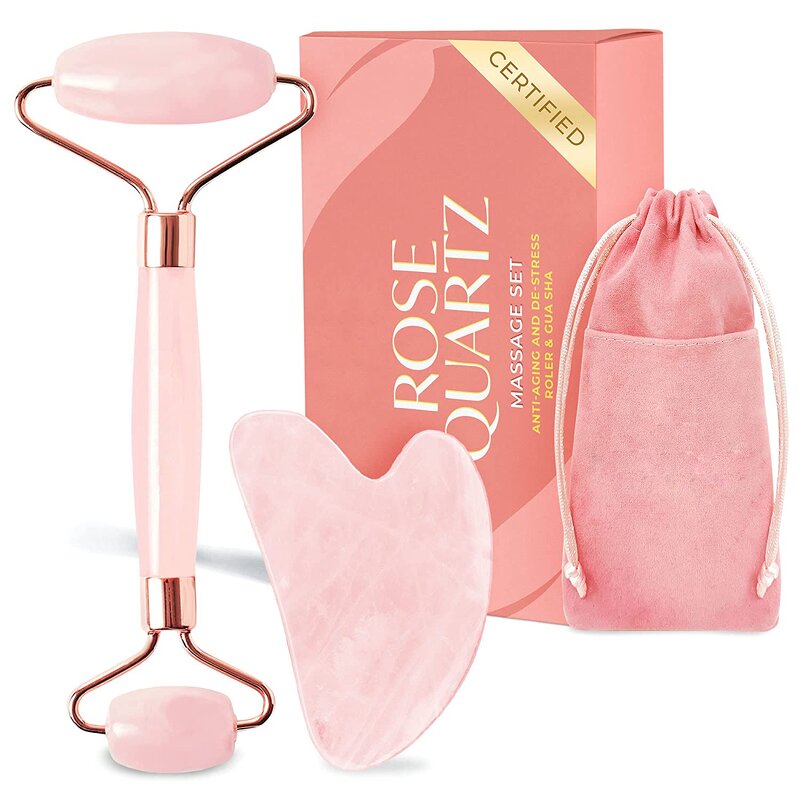 Jade Roller Set Manufacturer - Anti-Aging Rose Quartz Roller & Gua Sha