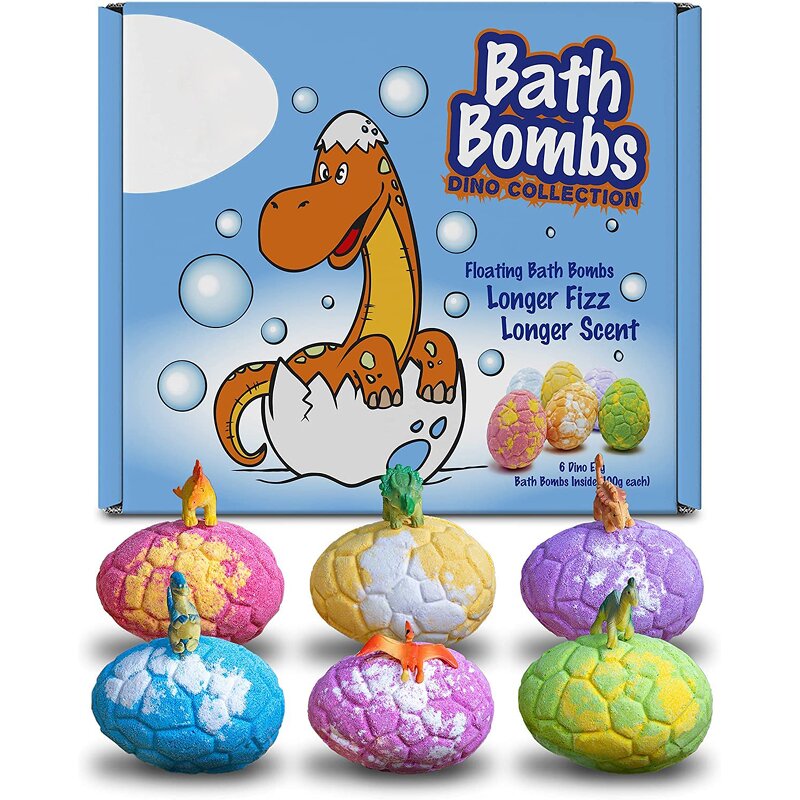 Bath Bomb Manufacturer - 6 Pack Child Safe Dino Egg with Surprise Inside