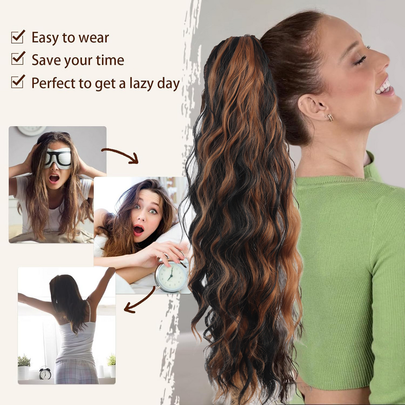 Ponytail Wig Manufacturer - Remy Hair 120% Density 24in Wavy Clip for Women