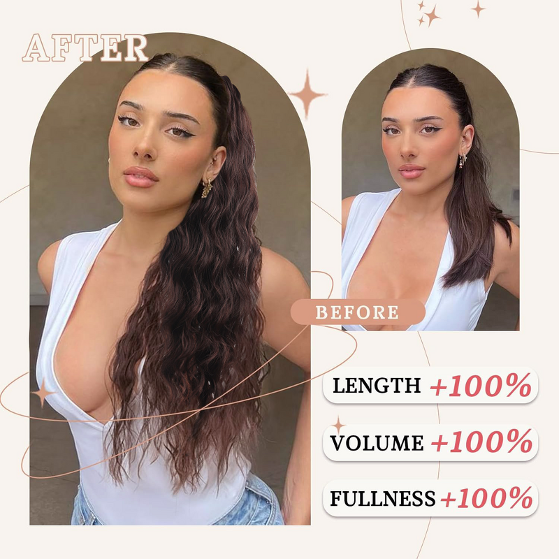 Ponytail Wig Manufacturer - Remy Hair 120% Density 24in Wavy Clip for Women