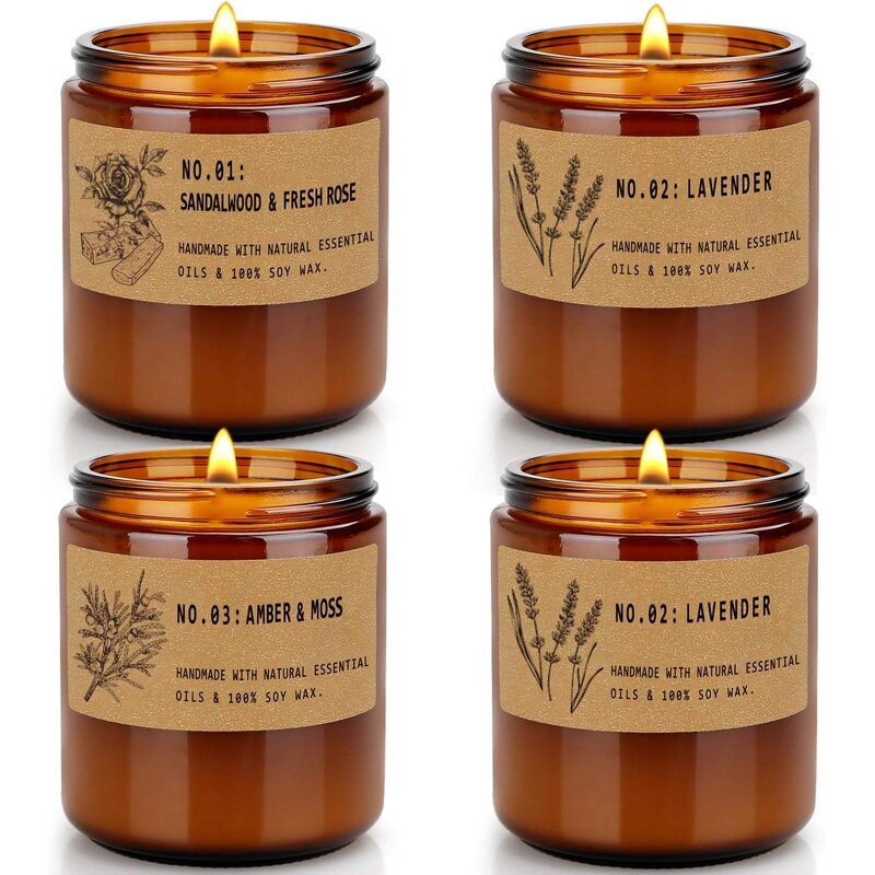 Scented Candle Set - Manufacturer Wholesale Soy Wax Lavender Rose Amber Long-lasting