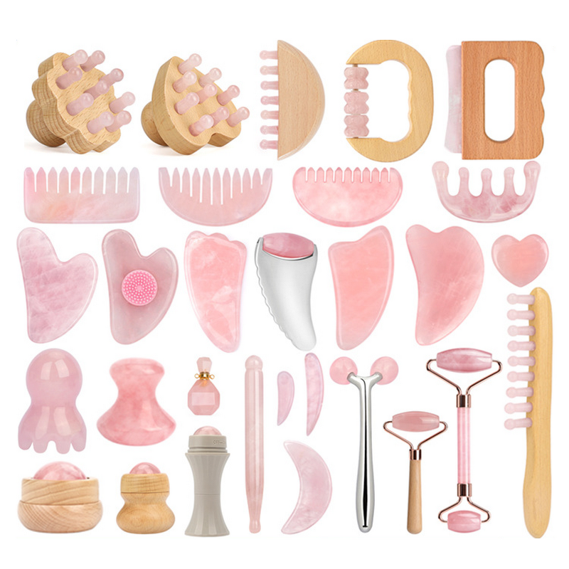 Massage Set - Manufacturer Factory Wholesale Jade Rose Quartz Roller Gua Sha